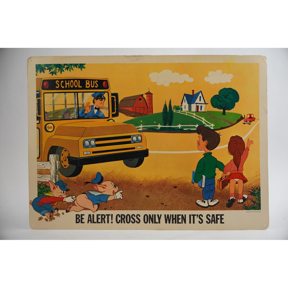 Vintage 1966 Walt Disney School Bus Safety‎ Study Print Poster Three Little Pigs
